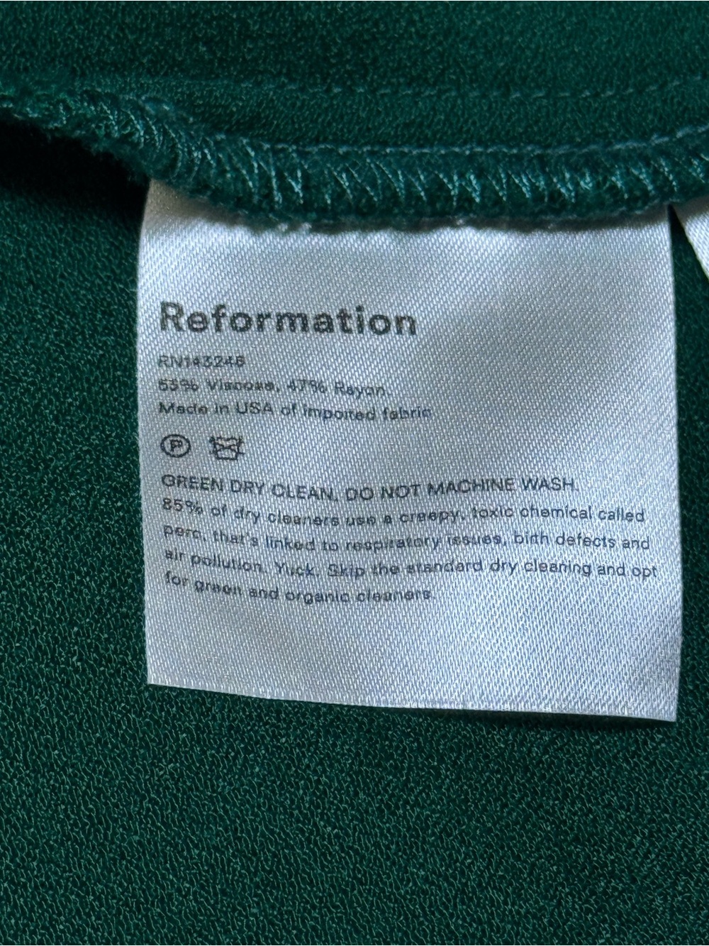 Reformation Emerald Green Crimini Dress Adjustable Spaghetti Straps Slit Size 8 - Picture 8 of 8